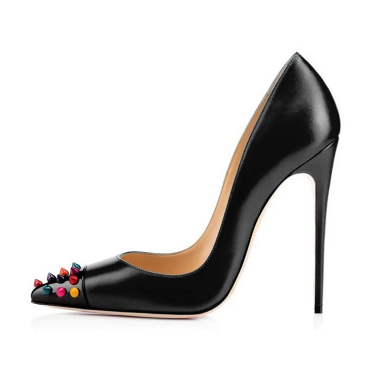 

Red Bottom Shoes Rivet Fashion Women High Heeled Pump Spikes Evening Shoe Wedding Heels Pointed Toe Stiletto Size46 Dropshopping