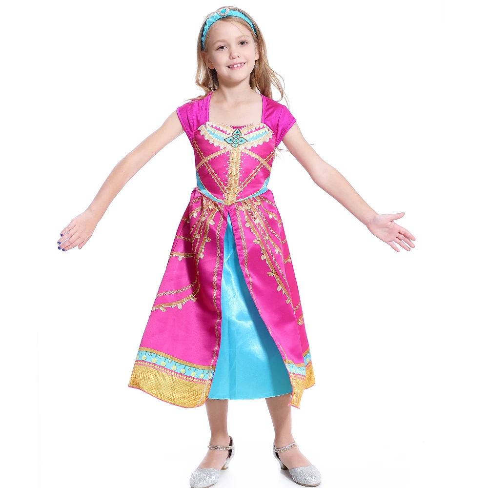 Новое платье для девочек костюмированной вечеринки парики цвета Жасмин вверх