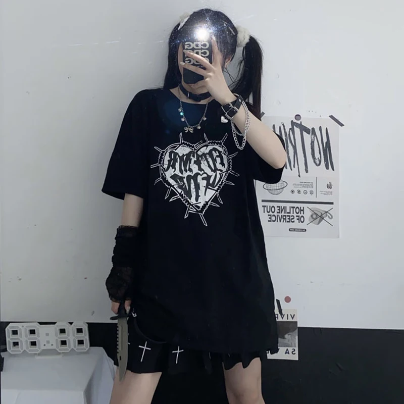 Y2k модные гот Ретро стиль с рисунком футболка для женщин Harajuku уличная готические