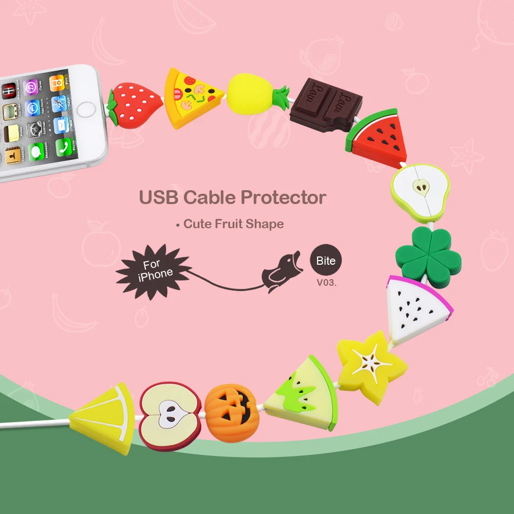 Милая защита CHIPAL для кабеля в виде фруктов iPhone USB-устройство зарядки устройство