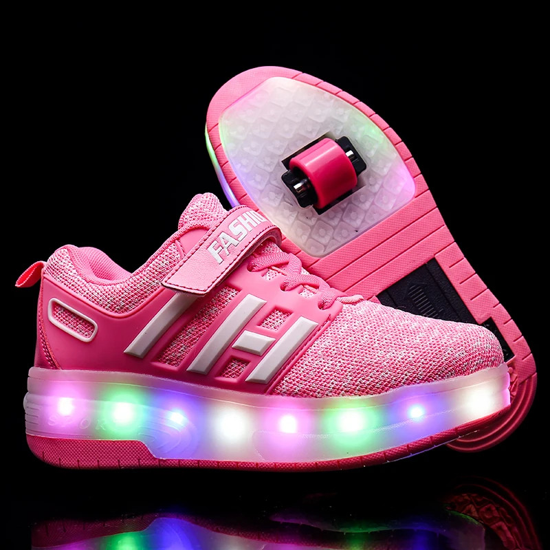 

skate Light Sneakers with Double TWO Wheel Boy Girl Roller Skate Casual Shoe with Roller Girl Zapatillas Zapatos Con Ruedas