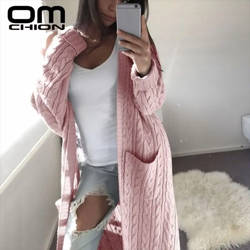 Женский длинный кардиган с карманами OMCHION повседневный свободный плотный