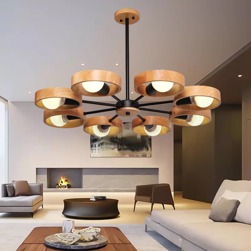 360 degree Rotation E27 LED Wood Pendant Lights Creative Home Fixtures Black White