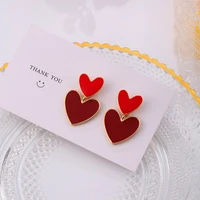 s925 south korean double drop oil color contrast geometric heart shaped woman earrings gifts 2020 new jewelry shangzhihua