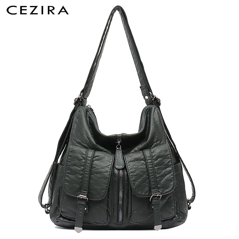 

CEZIRA большой моющийся рюкзак из искусственной кожи для женщин, модная повседневная сумка на плечо, Женский мягкий функциональный дорожный р...