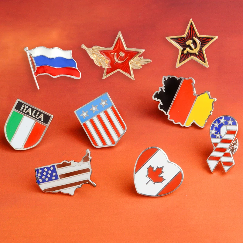 

National Flag Pin Russian Italia United States Germany Flags Lapel Pins Badges Stars and Stripes Brooches Jewelry Gift Wholesale