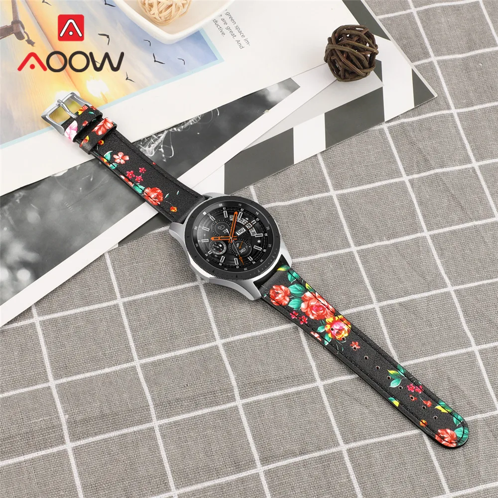 Ремешок из натуральной кожи для Samsung Galaxy Watch 46 мм Gear S3 Huawei GT браслет с цветочным