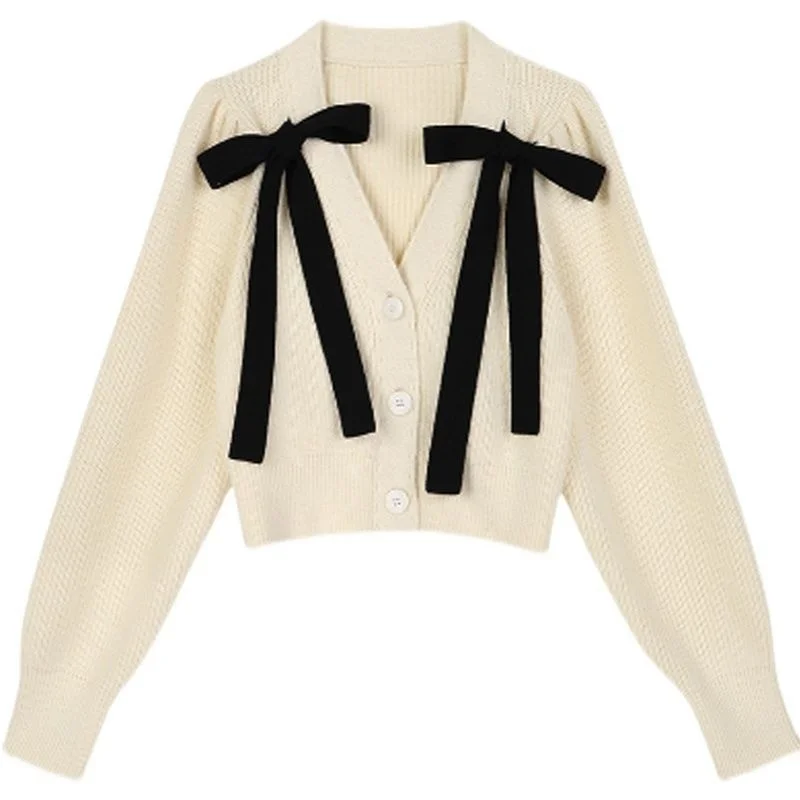 

Женский вязаный кардиган с бантом, осенняя одежда, новый стиль 2021