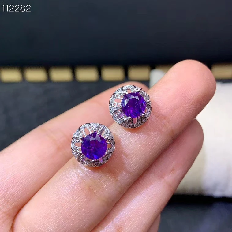 Серьги-гвоздики женские из серебра 925 пробы с аметистом | Украшения и аксессуары