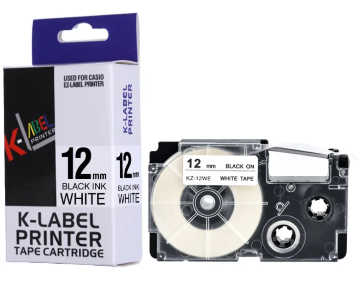 

CIDY 1pcs XR-12WE compatible Black on White 12mm Casio label tape XR12WE XR 12WE for EZ Printers KL-60-L KL-60SR KL-170 KL-100