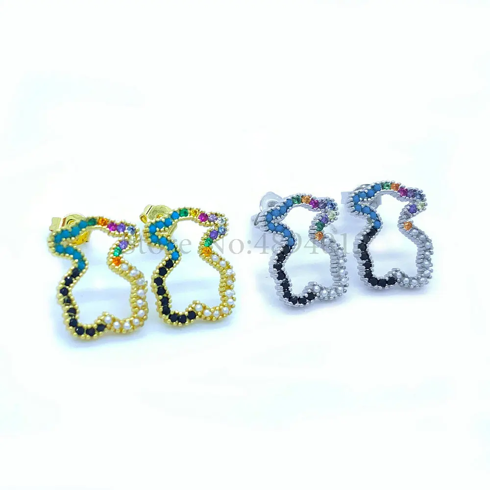 Женские Модные циркониевые классические серьги гвоздики с медведем и жемчугом