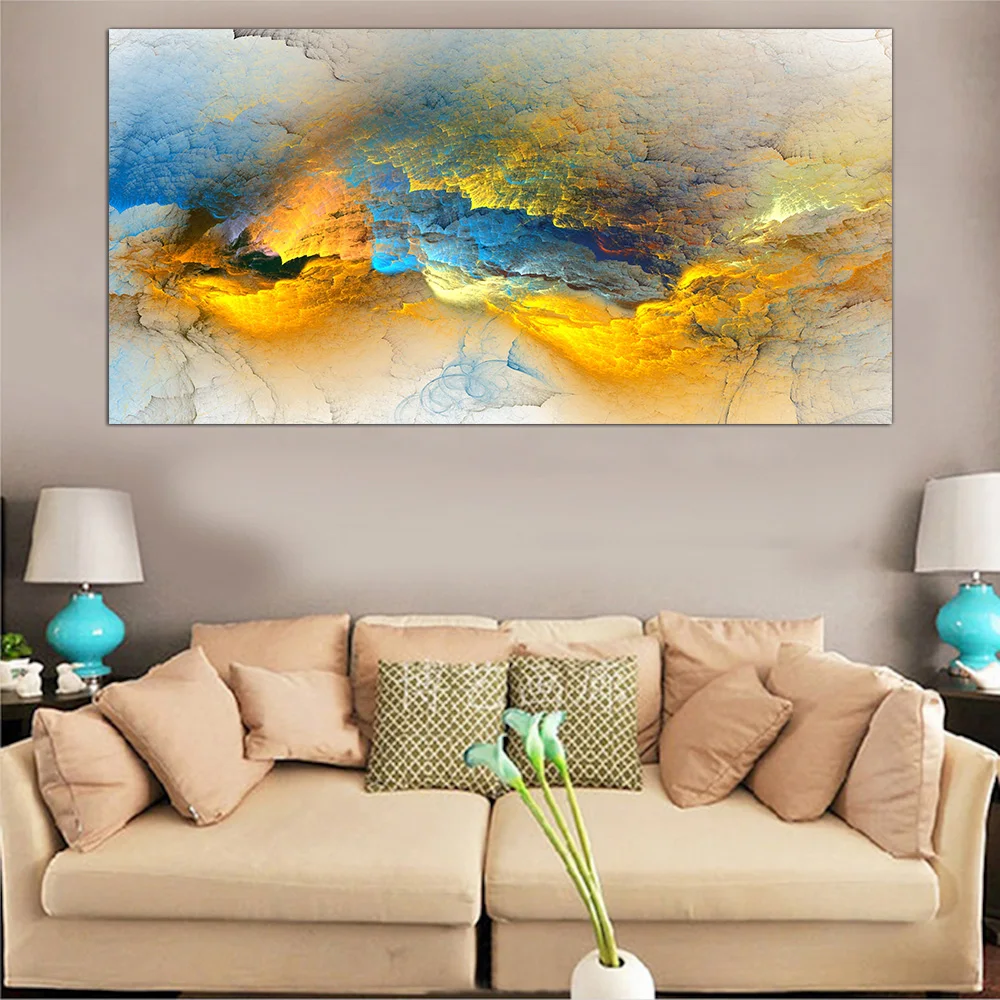 

Space Art Yellow And Blue Cloud Print Canvas Wall painting Abstract Poster Wall Art Picture For Living Room painting No Frame