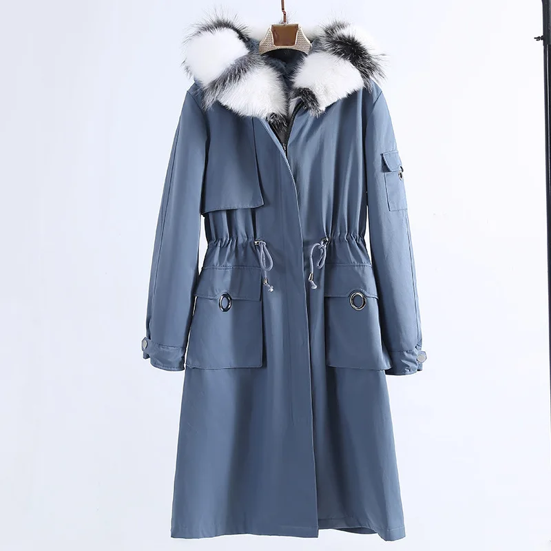 

Parka Real Fur Coat Female Real Rabbit Fur Liner Winter Coat Women Fox Fur Collar Long Trench Coats Manteau Femme Yf1908