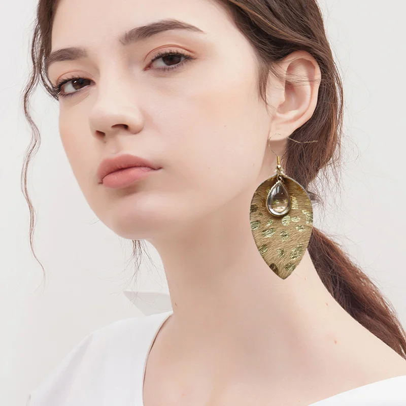 Женские серьги из воловьей кожи с перьями Cpop подвеской в виде листьев модные