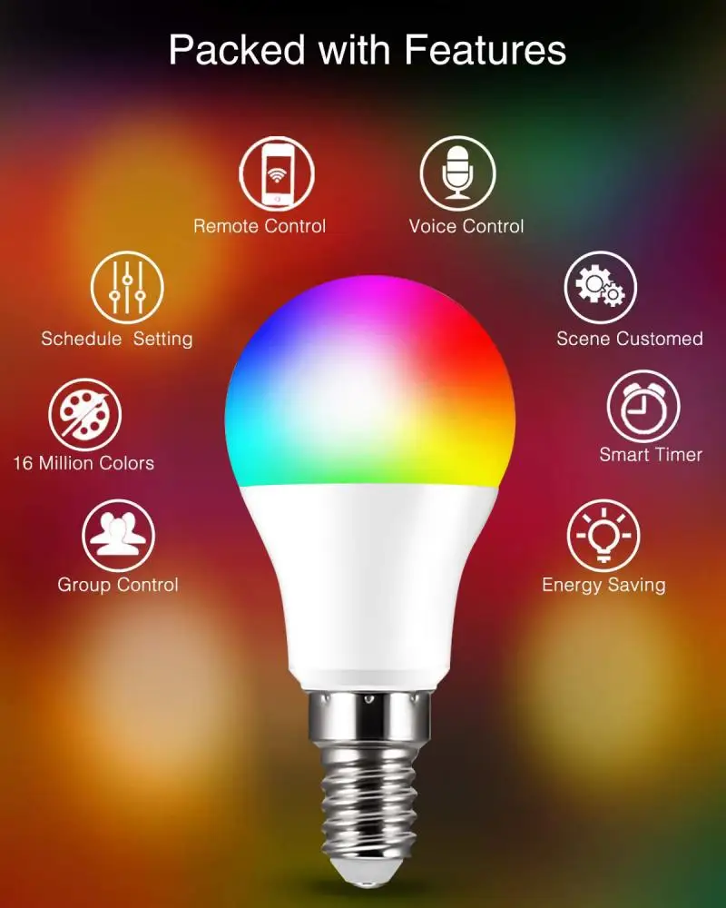 

Cellphone WiFi Voice Control RGB Energy Saving Dimming LED Bulb Multicolor Smart Light Bulbs 6W E14 Smart Electronics