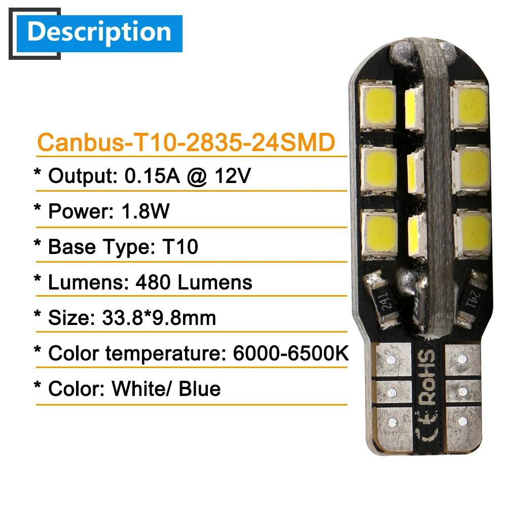 20 шт. 1 8 Вт T10 Canbus 2835 24 SMD светодиодные лампы без ошибок автомобильная карта лампа