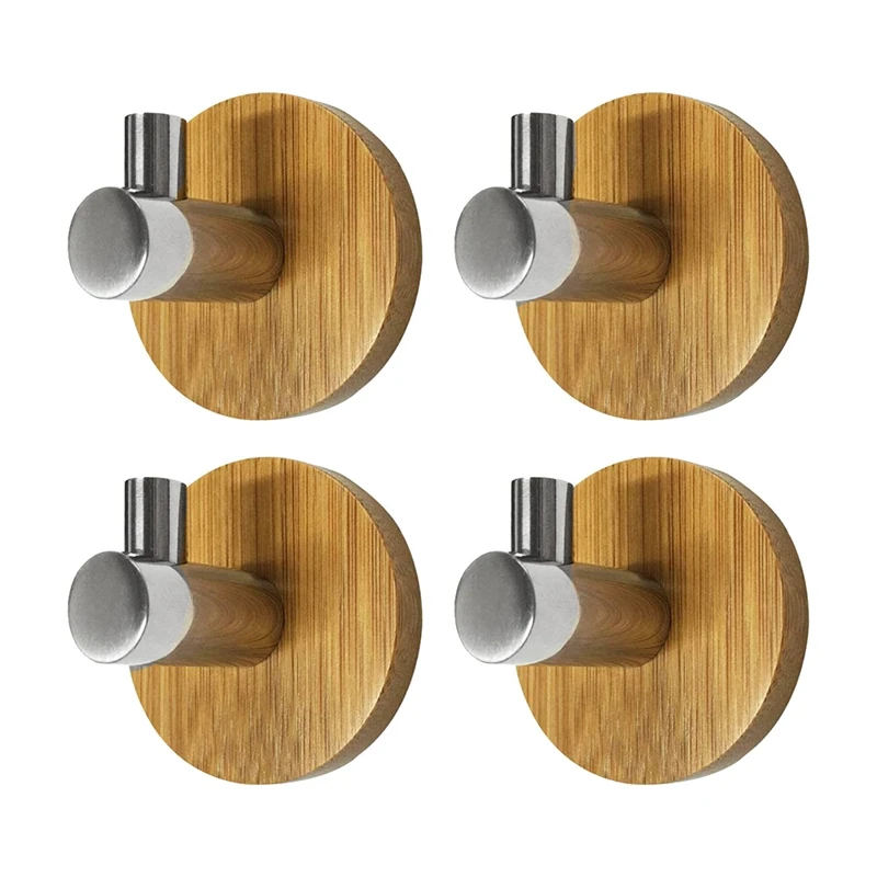 

5 PCS Self-Adhesive Wall Hooks with Wooden Base Home Kitchen Bathroom Towel Clothes Hanger Wall Mounted Storage Hook