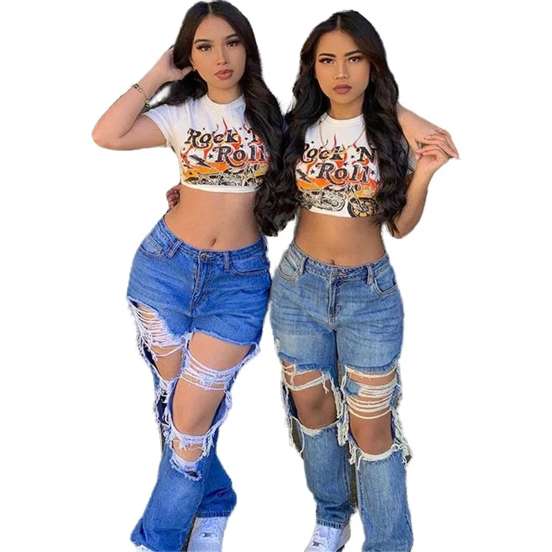

Ripped Jeans Women High Waist Pants Bottom Women Fashion Cargo Denim Boyfriend Streetwear Korean Fashion Wholesale Dropshpping