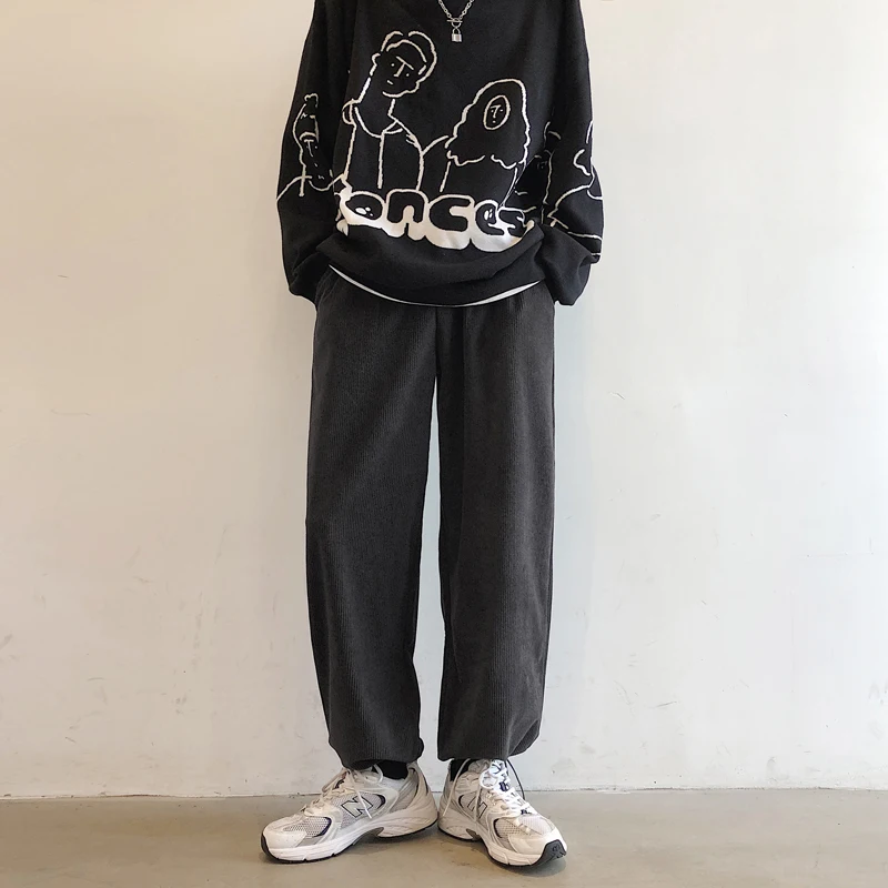 

Corduroy Pants Men Casual Loose Staight Wide Leg Pants Mens Thick Velvet Trousers Male Fashion Autumn Winter Ankle Banded Pant