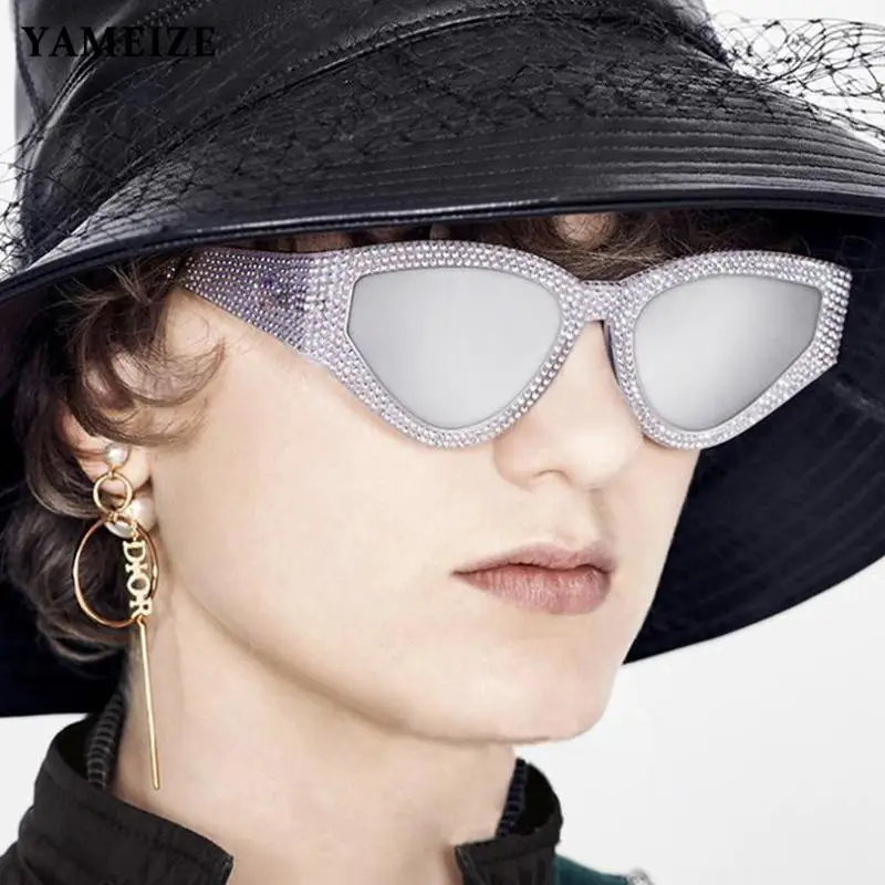 

Солнцезащитные очки «кошачий глаз» женские, роскошные солнечные очки в стиле панк с бриллиантами, розовые треугольные, UV400