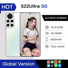 Smartphone S22 Ultra 5G 4G LTE de 6.8 pouces, téléphone portable avec reconnaissance faciale, Android 11, 10 Core, batterie de 6800mAh, 16 go, 512 go  (1)