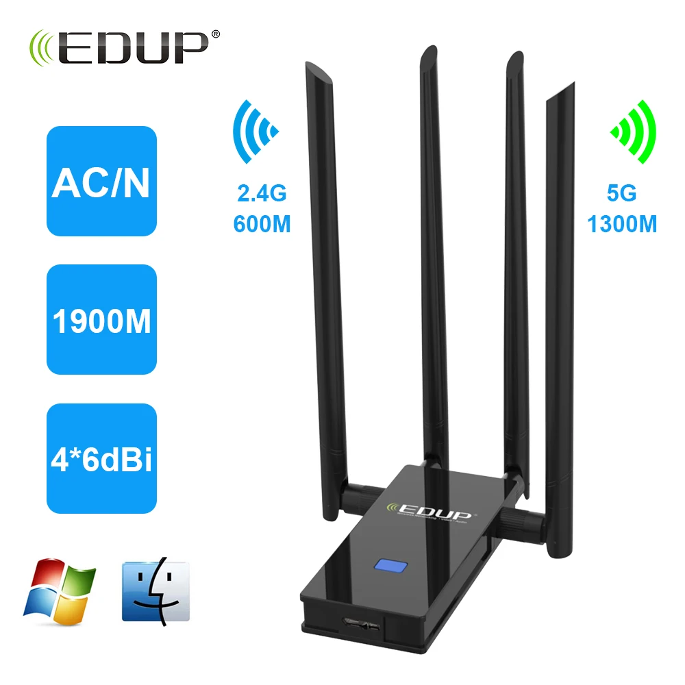 

Wireless Wi-Fi Adapter USB3.0 Dual Band USB Network Adapter 2.4/5Ghz 802.11ac 1900Mbps USB 4*6dBi WiFi Dongle New PC computer