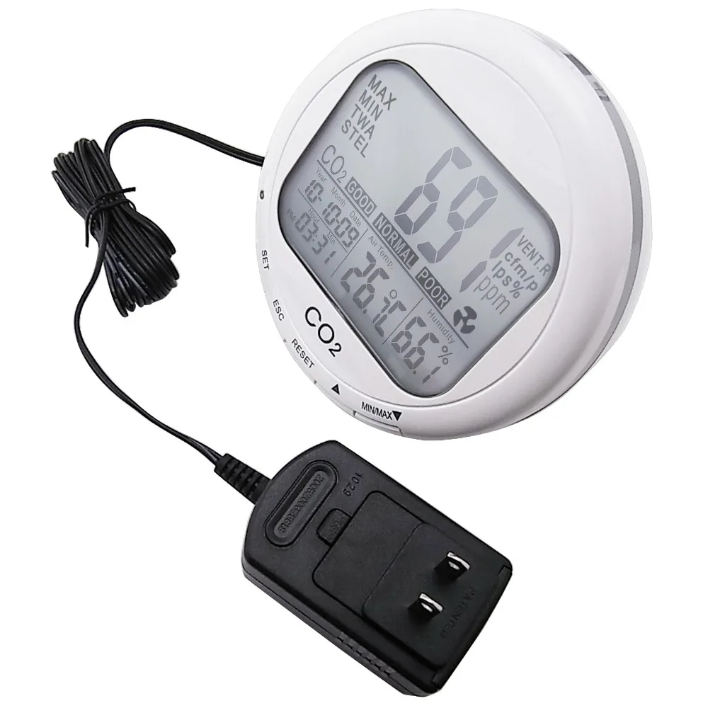 

0~2000ppm Range Digital 3-in1 Round Desktop Indoor Air Quality Temperature RH Carbon Dioxide CO2 Monitor Detector