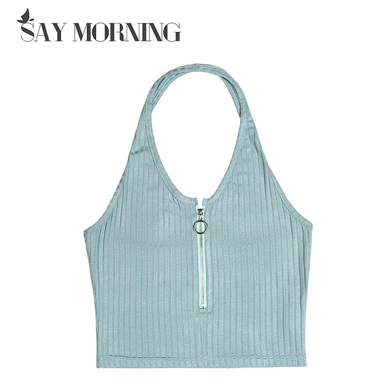 SAY MORNING новинка 2020 женский сексуальный укороченный топ однотонный на молнии майка