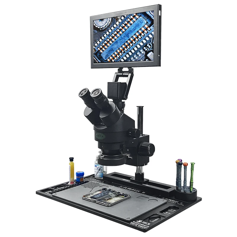 38MP HDMI USB Camera 3.5-180X 11.6'' LCD Trinocular Stereo Soldering Microscopes Stand HD TF 144 LED for Repair Mobile Phone |
