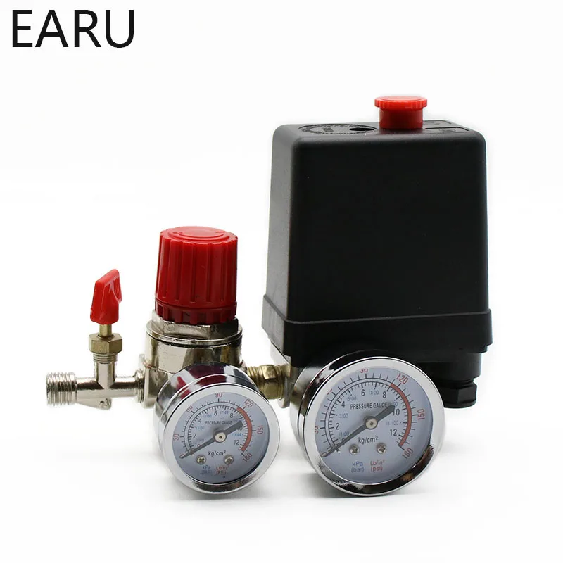 Pump Pressure Control Switch 4 Port Air Pump Control Valve 7.25-125 Psi With Gauge