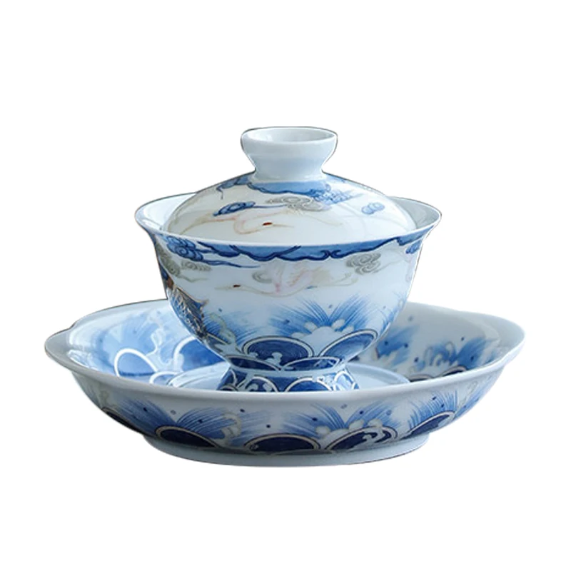 

Ceramic Tea Bowl 150ml 180ml Porcelain Tea Tureen Auspicious Cup Saucer Lid Set Chinese Kung Fu Teaware Drinkware Gaiwan Decor