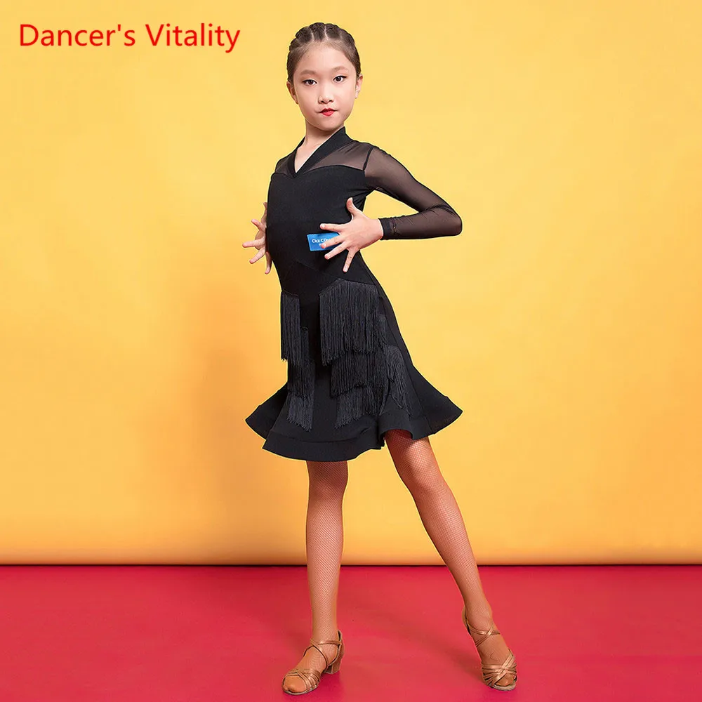 Новинка Одежда для латиноамериканских танцев девочек Детская одежда Сезон осень