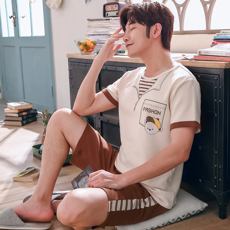 

Pajamas Men Summer Pure Cotton Short Sleeve Thin Men'S Suit New Style Tracksuit Spring And Autumn Home Wear