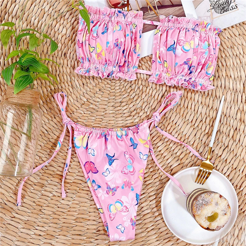 

Sexy Bikinis Pink Butterfly Swimsuits Hollow Out Biquinis Women Swimwear 2020 mujer Summer Beach Bathing Suit Push Up Bikini Set