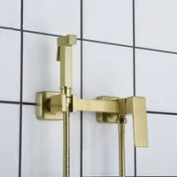 Good Quality Brushed gold Wall mounted all brass bidet spray set Handheld shower sprayer set cold hot bidet spray Complete set