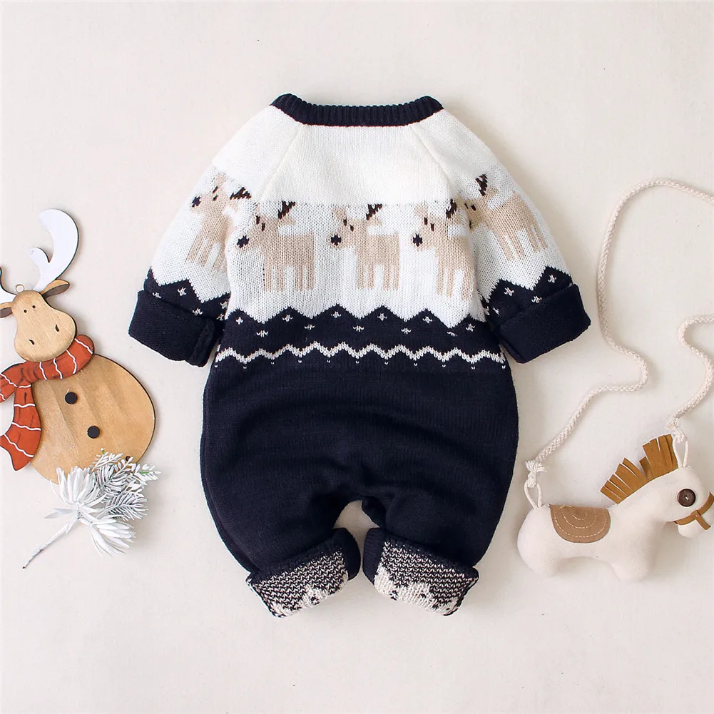 

4 Styles Xmas Newborn Baby Boys Girls Deer Knitting Romper Babies Winter Warm Playsuit Rompers Outfits Christmas Clothing