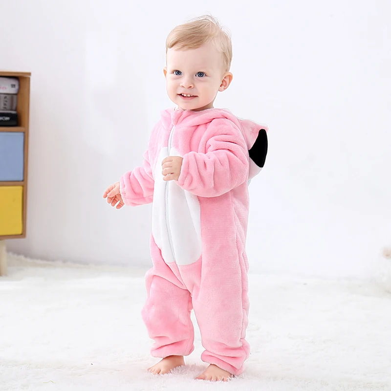Pink flamingo Детские комбинезоны; одежда для маленьких девочек; пижамы кигуруми с вышивкой панды; Зимний Детский комбинезон с рисунком животных; детские комбинезоны для малышей - Цвет: Pink flamingo