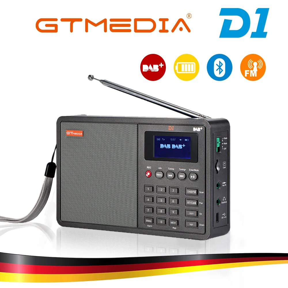GTMEDIA D1 FM радио Bluetooth DAB +/FM + BT/TF карта/AUX 1 8 дюймов ЖК дисплей динамик с 18650 литиевой