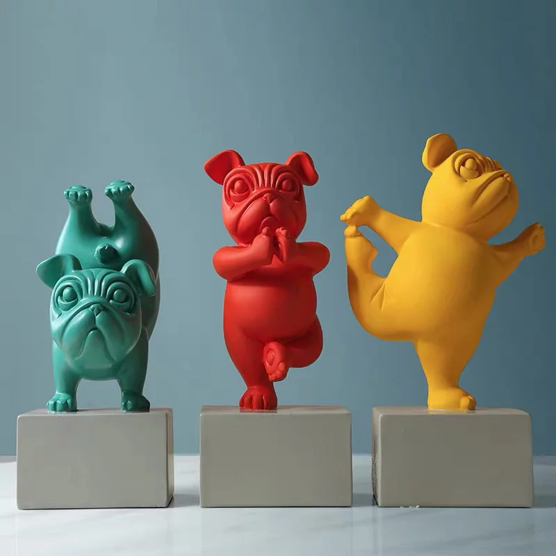 

Resin Abstract Yoga Bulldog Dog Figurine Statuette Sculpture Animal Statue Desktop Craft Home Living Room Ornaments Decoration