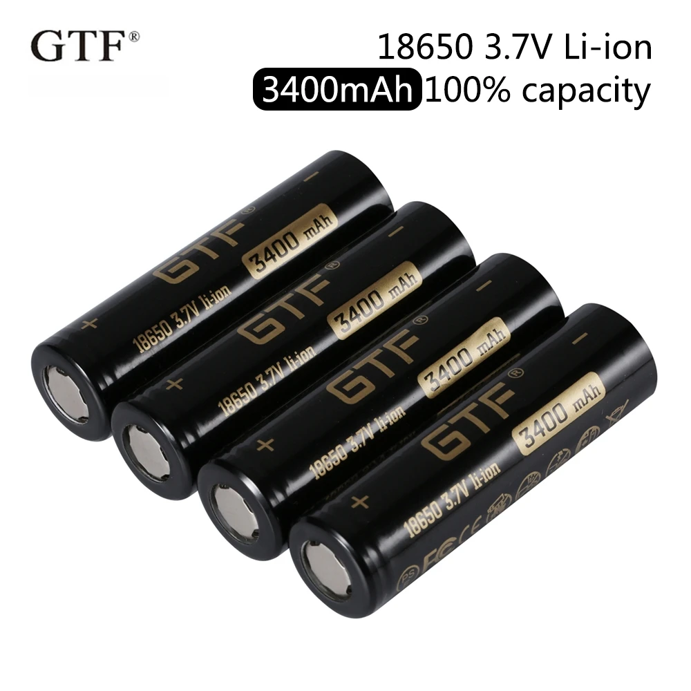 

Rechargeable fuel cell li-ion for flashlight, gtf, 3.7v, 18650, 3400mah, actual capacity
