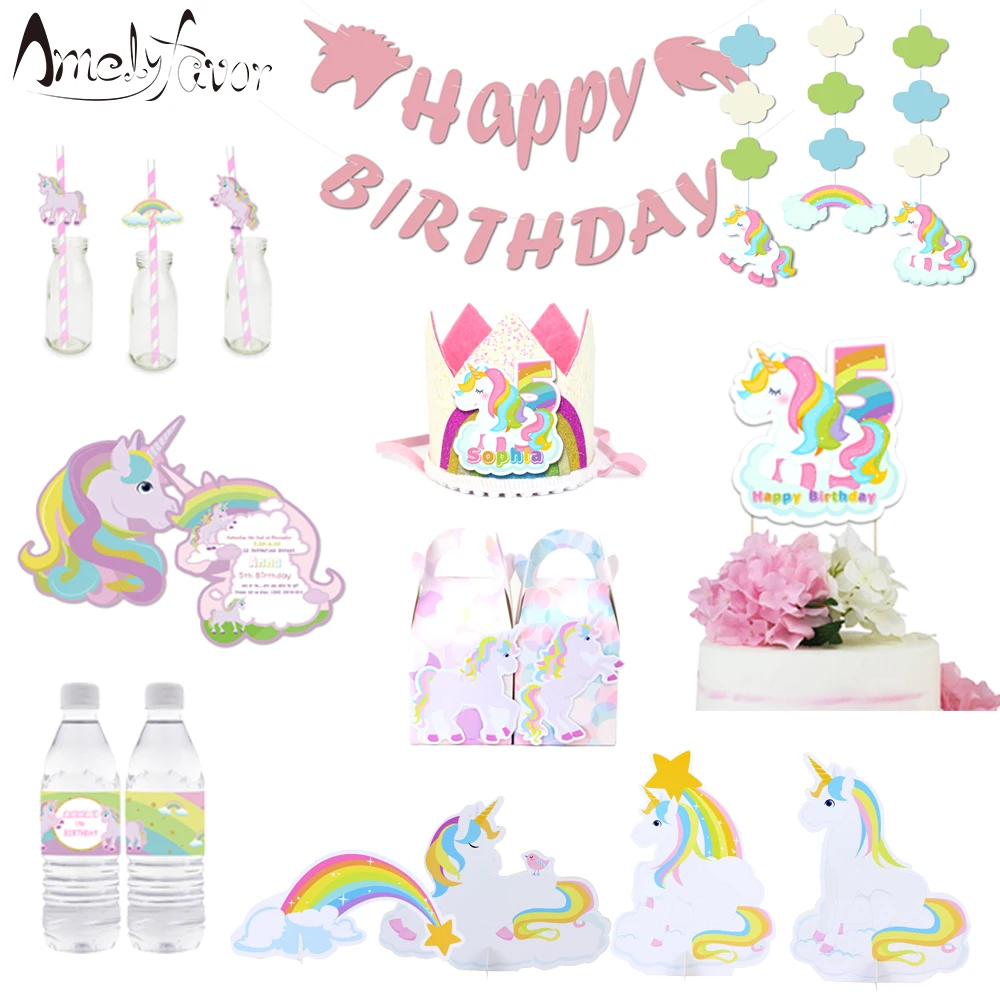 Единорог вечерние принадлежности коробка пригласительные карты Баннер Висячие