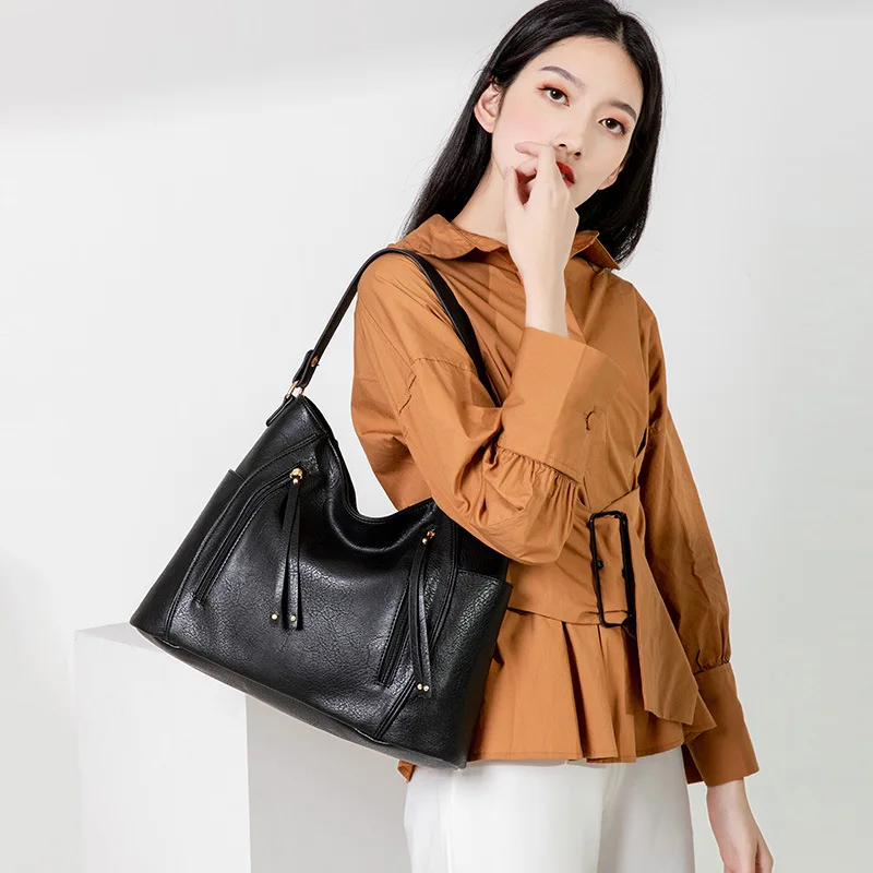 

Fashion Women Shoulder Bag Designer Handbags High Quality Vintage Solid Tote Bag Big Large Capacity Women Leather Handbag
