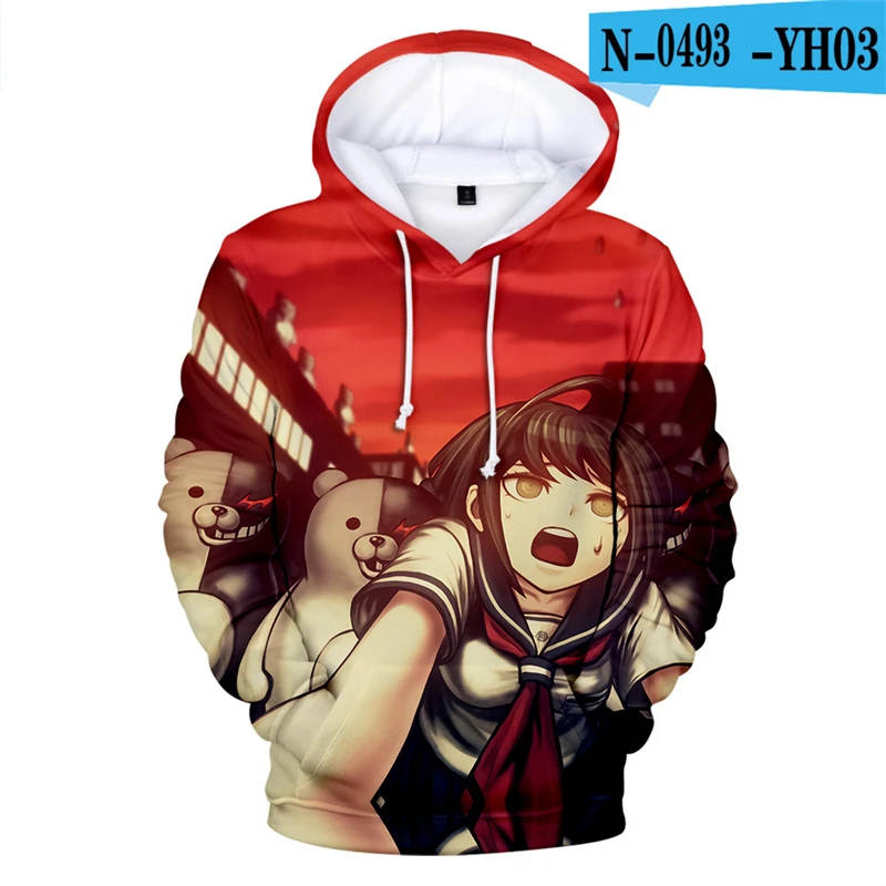 Danganronpa толстовка с капюшоном длинный рукав 3d печатная игровая одежда черный белый медведь Монокума негабаритных Moletom Аниме толстовки