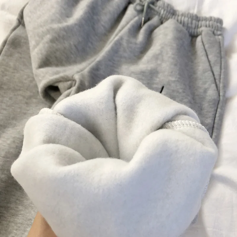 

2021autumn winter Korean fashion pants women Stripes Embroidery Gray Black Fleece Pants Bottom black red casual sweatpants women