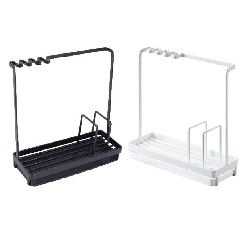 

2 Pcs Kitchen Sink Caddy Organizer Sponge Soap Brush Holder With Drain Pan, Dual-Use Sponge Brush Soap, White & Black