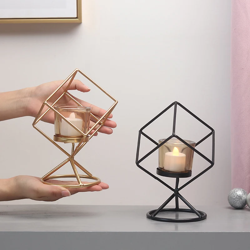 

Nordic geometric iron aromatherapy candlestick ornaments Golden home decoration candlelight dinner creative candlestick