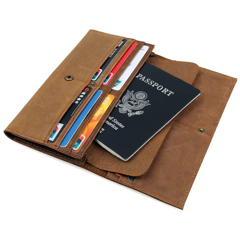 

Leather Long Wallet Passport Wallets Crazy Horse Skin Fashion Retro Boarding Pass Bag Head Layer Leather Long Wallet's 358