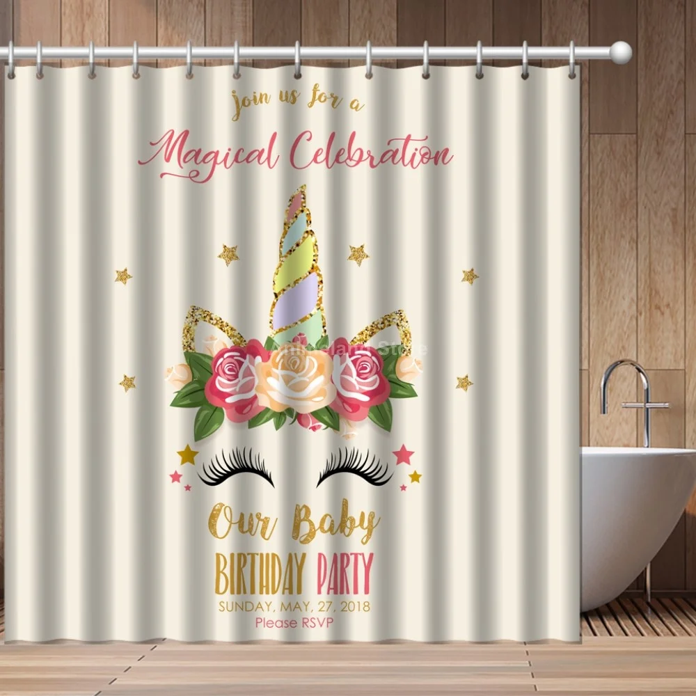 Розовая занавеска для душа с мультяшным единорогом и 3D рисунком девочек комплект