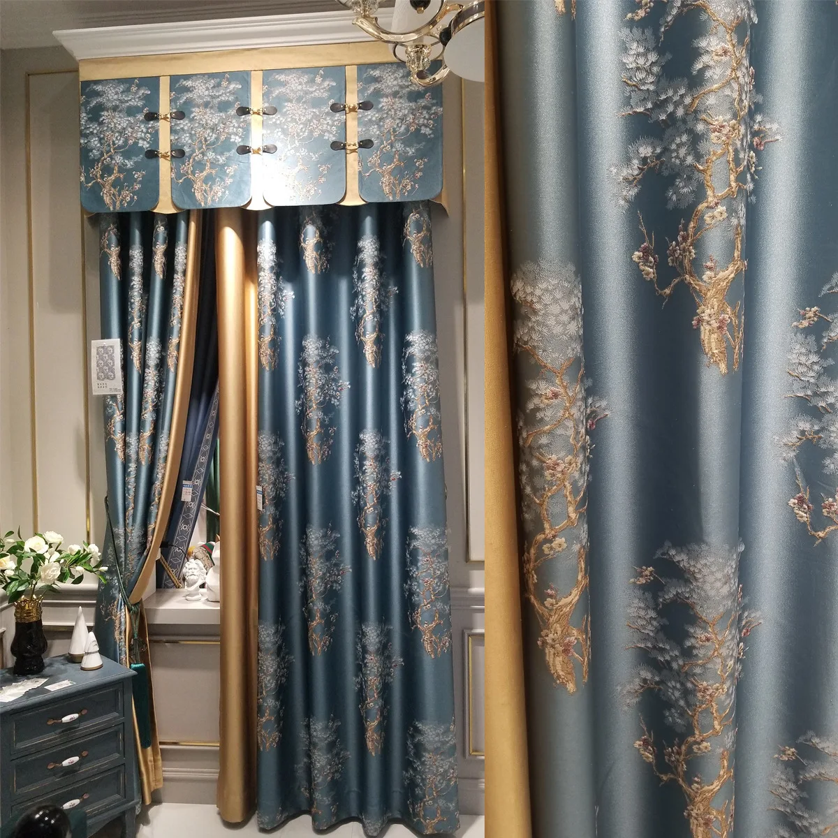 

Curtain for living dining room bedroom Shading New Chinese Embroidered Luxury Curtain Jacquard Curtain Fabric High-end Chinese