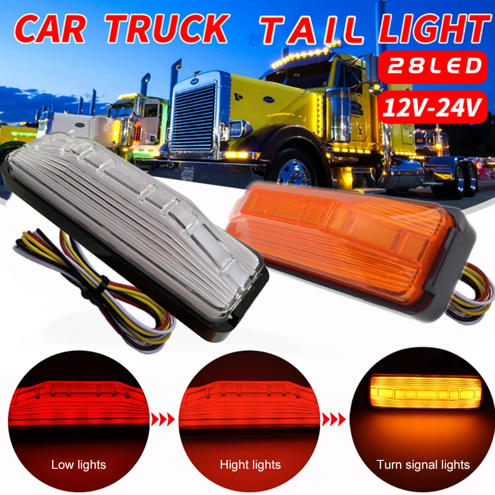 

2PCS LED Brake Light Turn Signal DRL 28LED Truck Side Marker 12V 24V Flow Side Marker Taillight Waterproof for RV Truck Trailer